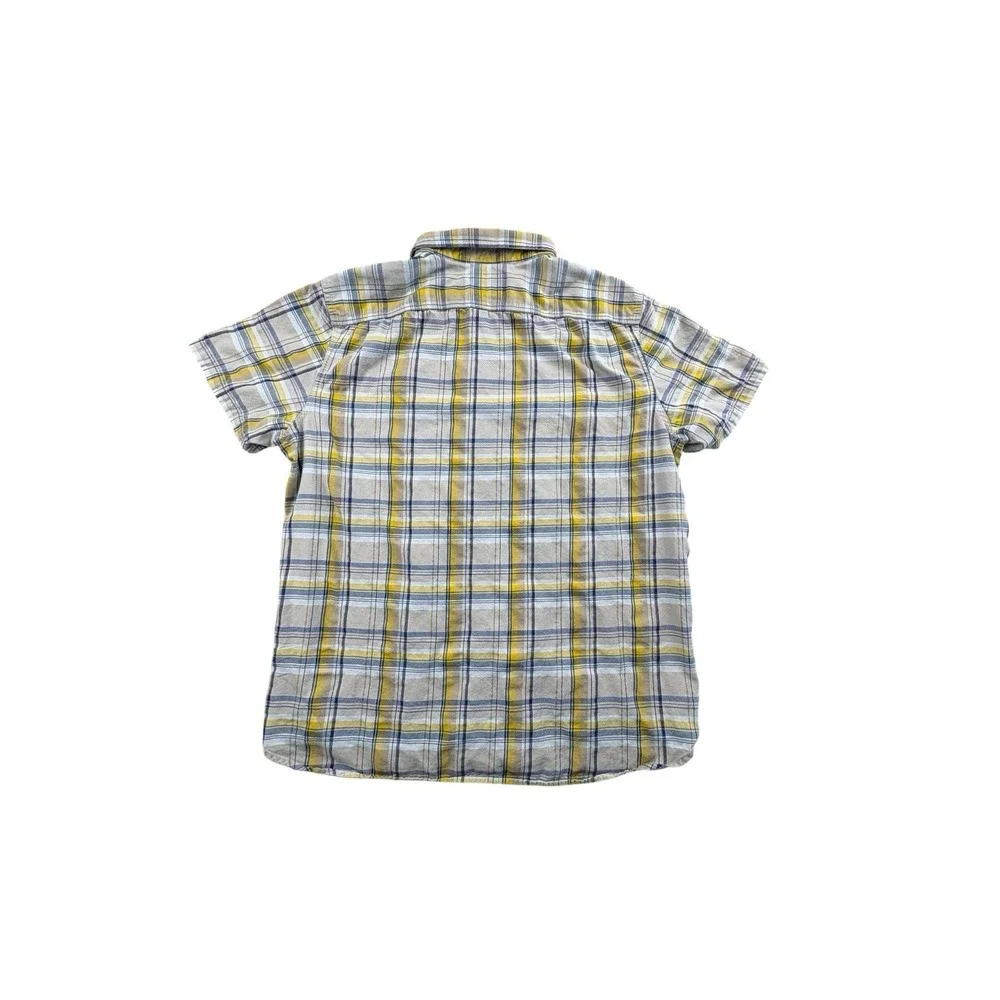 The‎ North Face Mens XL Plaid Short Sleeve Button Up Shirt Yellow Blue Cotton